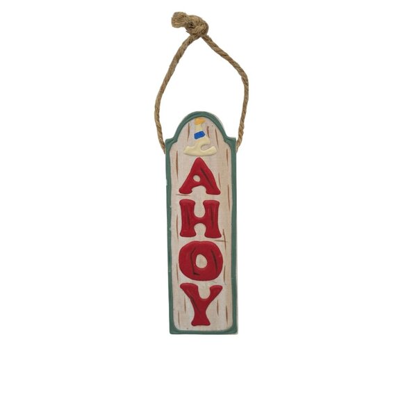 Nautical Wooden "Ahoy" Sign With Rope Hanger Christmas Ornament Miniature 6.5" - Picture 1 of 6